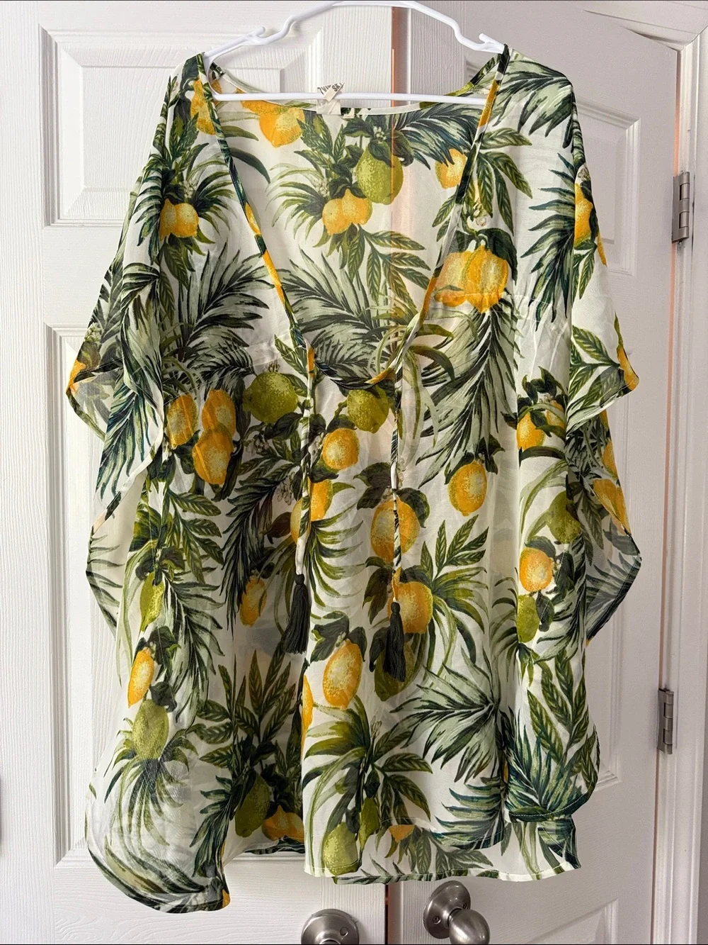 Sheer Tropical Lemon Kimono Cover-Up